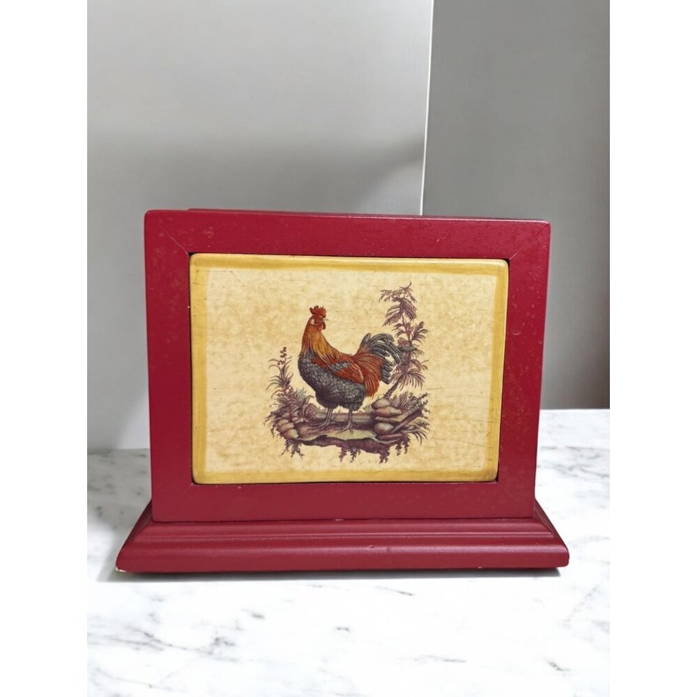 Vintage Wooden Provencal Napkin Holder With Rooster Design